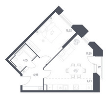 Планировка однокомнатной(апартаменты) площадью 51.59 квадратных метров в “ЖК Скай Спутник”