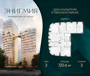 Планировка трехкомнатной(квартира) площадью 120.6 квадратных метров в ЖК “Клубный дом Энигмия”