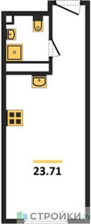 Планировка студии(апартаменты) площадью 23.71 квадратных метров в ЖК “ЖК Октябрьская 98 (MirrorЗдание)”