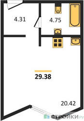 Планировка студии(апартаменты) площадью 29.38 квадратных метров в “ЖК Insider (Инсайдер)”