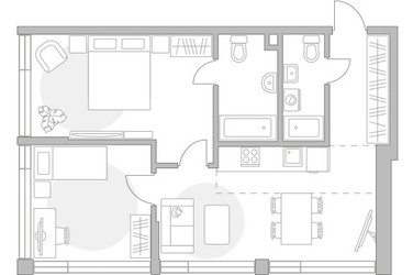 Планировка двухкомнатной(квартира) площадью 59.76 квадратных метров в ЖК “ЖК Мневники от Гранель”