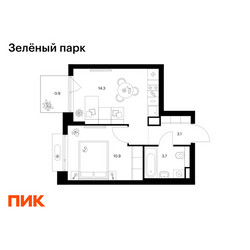 Планировка однокомнатной(квартира) площадью 32.9 квадратных метров в ЖК “ЖК Зеленый парк”