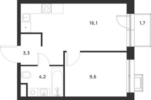 Планировка однокомнатной(квартира) площадью 33.7 квадратных метров в “ЖК Форевиль”
