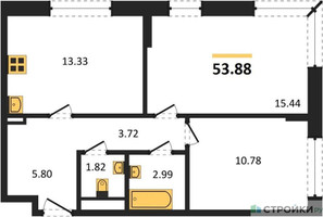 Планировка двухкомнатной(квартира) площадью 53.88 квадратных метров в “ЖК Новое Внуково”