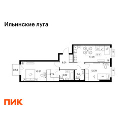 Планировка двухкомнатной(квартира) площадью 65.86 квадратных метров в ЖК “ЖК Ильинские луга”