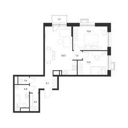 Планировка двухкомнатной(квартира) площадью 64.8 квадратных метров в ЖК “ЖК Форевиль”