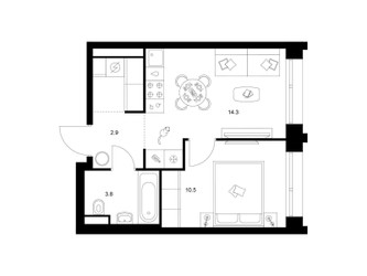 Планировка однокомнатной(квартира) площадью 34.2 квадратных метров в ЖК “ЖК Строгино 360”