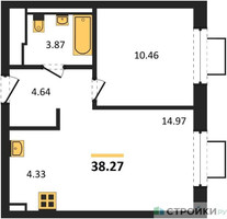 Планировка однокомнатной(квартира) площадью 38.27 квадратных метров в “ЖК Подольские кварталы”
