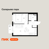 Планировка однокомнатной(квартира) площадью 35.3 квадратных метров в “ЖК Саларьево парк”