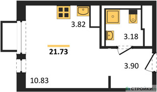 Планировка студии(квартира) площадью 21.73 квадратных метров в “ЖК Пятницкие луга”