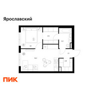 Планировка однокомнатной(квартира) площадью 38.1 квадратных метров в “ЖК Ярославский”
