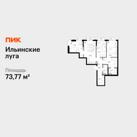 Планировка трехкомнатной(квартира) площадью 73.77 квадратных метров в “ЖК Ильинские луга”