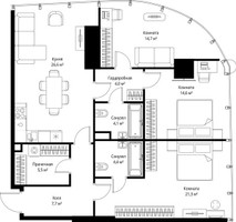 Планировка трехкомнатной(квартира) площадью 102.9 квадратных метров в “ЖК ОНЕ”