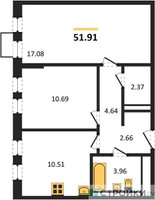 Планировка двухкомнатной(квартира) площадью 51.91 квадратных метров в “ЖК Пригород Лесное”