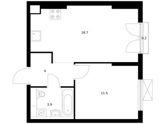 Планировка однокомнатной(квартира) площадью 38.3 квадратных метров в ЖК “ЖК Ильинские луга”