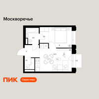 Планировка однокомнатной(квартира) площадью 33.6 квадратных метров в “ЖК Москворечье”