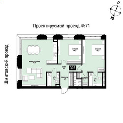 Планировка двухкомнатной(квартира) площадью 93.2 квадратных метров в ЖК “ЖК Шелепиха (Cosmopolit)”