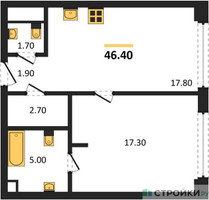 Планировка однокомнатной(квартира) площадью 46.4 квадратных метров в “ЖК СТОУН Грэйн”