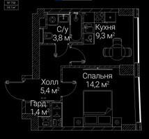 Планировка однокомнатной(квартира) площадью 34.1 квадратных метров в “ЖК СЕЗАР БУДУЩЕЕ”