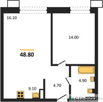 Планировка однокомнатной(квартира) площадью 48.8 квадратных метров в “ЖК Дзен-кварталы”