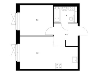 Планировка однокомнатной(квартира) площадью 39.3 квадратных метров в ЖК “ЖК Люблинский парк”