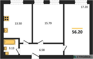 Планировка двухкомнатной(квартира) площадью 56.2 квадратных метров в “ЖК Парк Апрель”