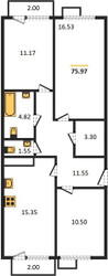 Планировка трехкомнатной(квартира) площадью 75.97 квадратных метров в ЖК “ЖК Катуар”