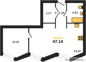 Планировка однокомнатной(апартаменты) площадью 47.17 квадратных метров в “ЖК Insider (Инсайдер)”
