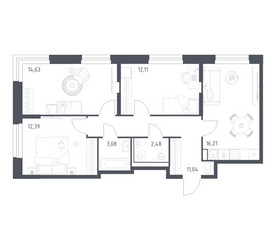 Планировка трехкомнатной(квартира) площадью 71.94 квадратных метров в ЖК “ЖК Квартал Строгино”