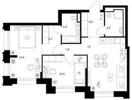Планировка двухкомнатной(квартира) площадью 63.9 квадратных метров в “ЖК Середневский лес”
