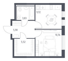 Планировка однокомнатной(квартира) площадью 35.81 квадратных метров в “ЖК Остафьево”