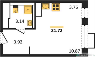 Планировка студии(квартира) площадью 21.4 квадратных метров в “ЖК Пригород Лесное”