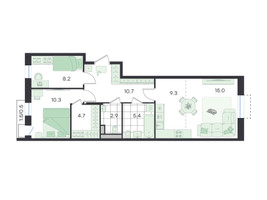 Планировка трехкомнатной(квартира) площадью 67 квадратных метров в “ЖК G3 Театральный”