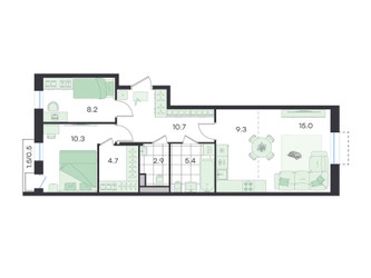 Планировка трехкомнатной(квартира) площадью 67 квадратных метров в ЖК “ЖК G3 Театральный”