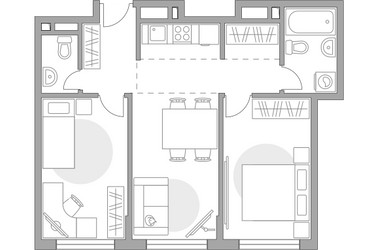 Планировка трехкомнатной(квартира) площадью 62.58 квадратных метров в ЖК “ЖК BeLuck Коломенское”