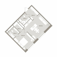 Планировка двухкомнатной(апартаменты) площадью 51.38 квадратных метров в “ЖК D'ORO MILLE (Доро Милле)”