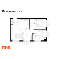 Планировка двухкомнатной(квартира) площадью 49.39 квадратных метров в “ЖК Ильинские луга”