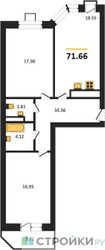 Планировка двухкомнатной(квартира) площадью 71.66 квадратных метров в ЖК “ЖК Мечта”