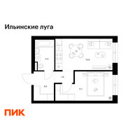 Планировка однокомнатной(квартира) площадью 35.6 квадратных метров в “ЖК Ильинские луга”