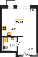 Планировка студии(квартира) площадью 25.91 квадратных метров в “ЖК Подольские кварталы”