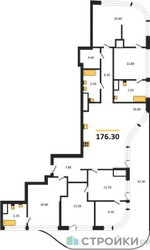 Планировка 4+ комнатной(квартира) площадью 176.3 квадратных метров в ЖК “ЖК Остров”