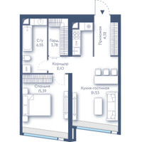 Планировка однокомнатной(квартира) площадью 53.67 квадратных метров в “ЖК Дом Дау”