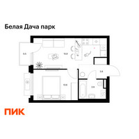 Планировка однокомнатной(квартира) площадью 34.6 квадратных метров в “ЖК Белая Дача парк”
