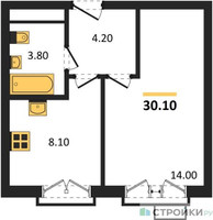 Планировка однокомнатной(квартира) площадью 30.1 квадратных метров в “Лесная Коллекция”