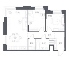 Планировка двухкомнатной(апартаменты) площадью 65.72 квадратных метров в “ЖК Апарт-отель Тропарево парк”