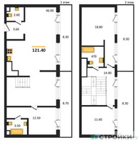 Планировка трехкомнатной(квартира) площадью 121.4 квадратных метров в “ЖК СТОУН Грэйн”