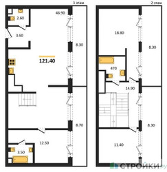 Планировка трехкомнатной(квартира) площадью 121.4 квадратных метров в ЖК “ЖК СТОУН Грэйн”