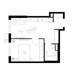 Планировка однокомнатной(квартира) площадью 36 квадратных метров в ЖК “Квартал Мит”