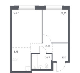 Планировка однокомнатной(квартира) площадью 40.91 квадратных метров в ЖК “ЖК Новое Внуково”