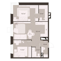 Планировка двухкомнатной(квартира) площадью 63.9 квадратных метров в ЖК “ЖК Гранд Комфорт”